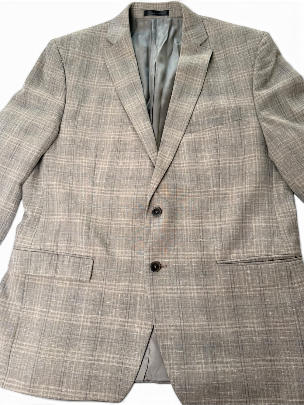Calvin Klein Men’s Blazer 44R Gray Plaid Wool Linen Blend Sport Coat - Picture 3 of 10